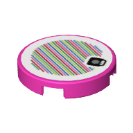 Lego Tile Round 2 x 2 with Bottom Stud Holder and Mushroom and Barcode Print (Sticker) / Dark Pink