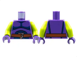 Torso Black Muscle Contours, Dark Blue Highlights, Reddish Brown Belt with Silver Letter G Buckle Pattern / Lime Arms / Dark Purple Hands