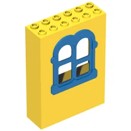 Fabuland, Building, 2 x 6 x 7 with Window, Rectangular Blue / Yellow