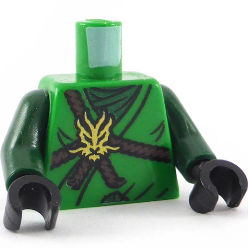 Lego Torso Robe, Brown Rope, Gold Medallion and Dark Green Undershirt, Scabbards on Back Print (Lloyd), Dark Green Arms, Black Hands / Green