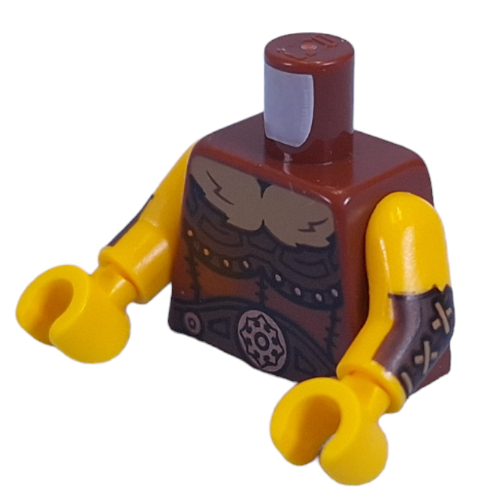 Lego Torso, Barbarian Armor, Dark Brown Arm Protectors print, Yellow Arms and Hands / Reddish Brown