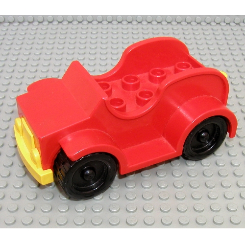 Lego Duplo Car with 2 x 4 Studs and Running Boards, Yellow Bumper, Black Wheels / Red