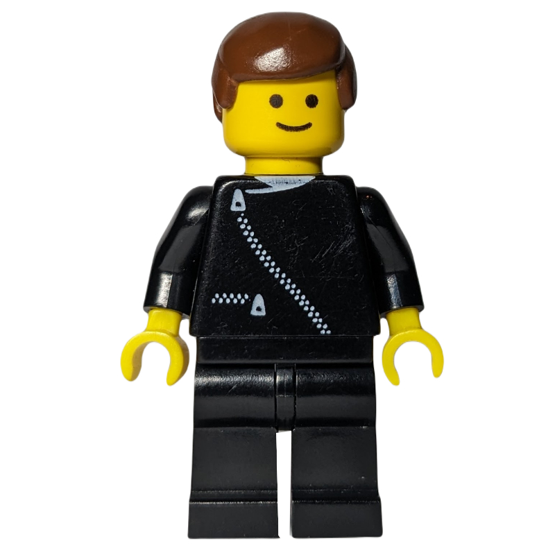 Lego Man, Black Jacket with Zipper, Brown Hair