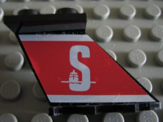 Lego Tail 4 x 2 x 2 with White 'S' (Stena) on Red Background Pattern on Right Side (Sticker) - Set 1548