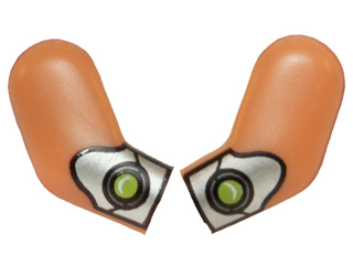 Lego Arm, (Matching Left and Right) Pair with Silver Gauntlets with Lime Jewels Pattern / Nougat