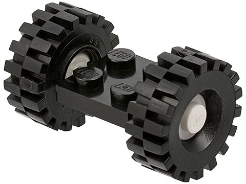 Lego Plate, Modified 2 x 2 with White Wheels with Black Tires 21mm D. x 9mm Offset Tread Medium (122c02 / 4084)