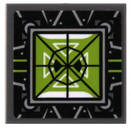 Tile, Modified 2 x 2 Inverted with Lime and White Head-up Display (HUD), Silver Lines and Dots on Black Background Pattern (Sticker) - Set 80022