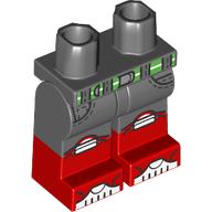 Lego Hips with Dark Bluish Gray Legs and Red Boots Pattern with Lime Belt, White Knee Pads, Toes print / Dark Bluish Gray