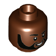 Lego Minifig Head T'Challa, Beard, Raised Eyebrow, Smile with Teeth print / Reddish Brown