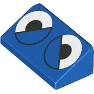 Brick Sloped 30° 1 x 2 x 2/3 with Angry Eyes Print / Blue