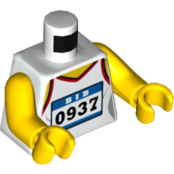 Lego Torso Tank Top with Red Trim, Runner Badge '0937' Print, Yellow Arms and Hands / White