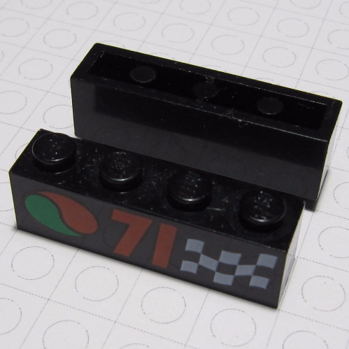Lego Brick 1 x 4 with Bottom Tubes, Lowered Center Cross Support with '71', Chequered Flag, and Octan Logo Print