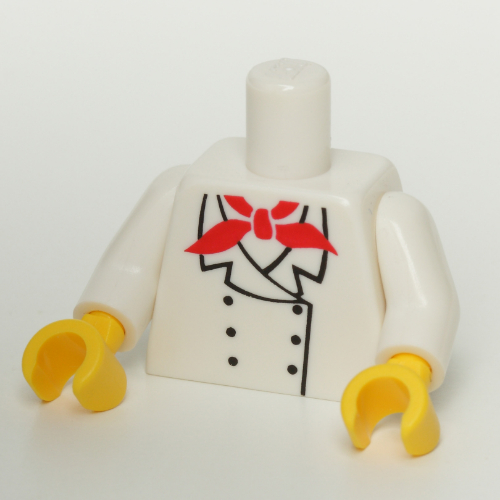 Lego Torso Chef with 6 Buttons, Short Red Neckerchief Print, White Arms, Yellow Hands / White