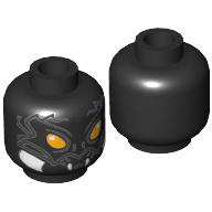 Lego Minifig Head Scolder / Scorm / Scutter, Scorpion with Orange Eyes, Silver Markings and White Fangs Print [Hollow Stud] / Black