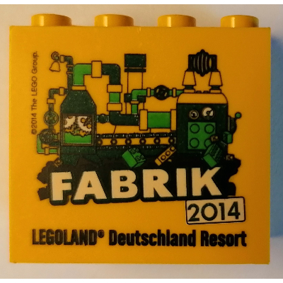 Lego Brick 2 x 4 x 3 with 'LEGOLAND Deutschland Resort FABRIK 2014' Print / Yellow