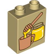 Lego Duplo Brick 1 x 2 x 2 with Bottom Tube, Honey Jar, Dripper, and Mug Print / Tan
