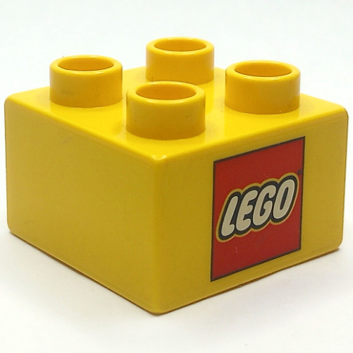 Lego Duplo Brick 2 x 2 with Lego Logo Print / Yellow