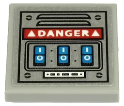 Tile, Modified 2 x 2 Inverted with White 'DANGER' and 3 Blue Buttons on Metal Plate with Vent Pattern (Sticker) - Set 70432