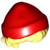 Lego Hair and Hat, Short Hair and Beanie Red pattern / Bright Light Yellow