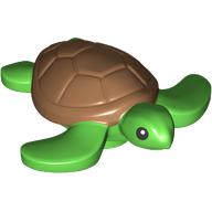 Lego Animal, Turtle / Sea Turtle with Black Eyes, Medium Nougat Shell print / Bright Green