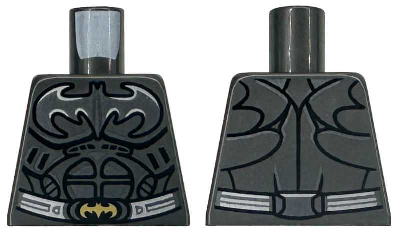 Lego Torso Batman Logo, Black Armor Contour Lines, Silver Highlights and Utility Belt with Gold Buckle Pattern