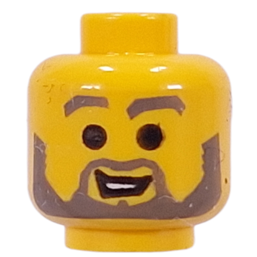 Lego Minifig Head Jedi / Mac, Beard with Raised Gray Eyebrows and Open White Mouth, Black Pupils Print [Blocked Open Stud] / Yellow
