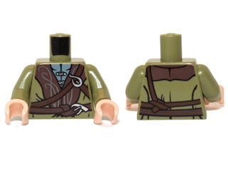 Lego Torso LotR Cloak with Brown Collar and Straps Pattern (Legolas) / Olive Green Arms / Light Nougat Hands
