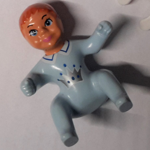 Lego Belville Figure Baby, Dark Orange Hair, Prince Charming Light Blue with Crown Print / [No Color/Any Color]