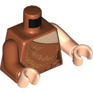 Lego Torso, Odd Arms, Dress with Light Nougat Shoulder, Gold Sequins Print (Possessed Dana), Left Light Nougat Arm, Right Dark Orange Arm, Light Nougat Hands / Dark Orange
