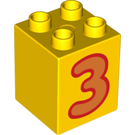 Lego Duplo Brick 2 x 2 x 2 with Orange '3' Print
