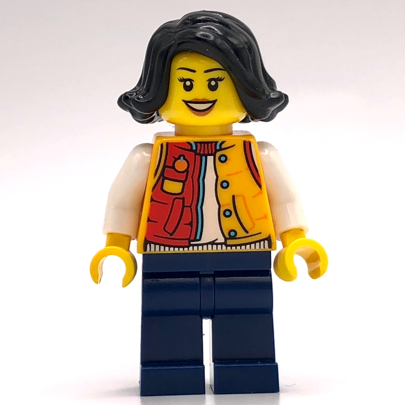 Lego Orange Torso, Dark Blue Legs, Black Hair