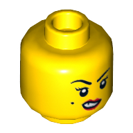 Lego Minifig Head Pirate Girl, Eyebrows, Beauty Mark on Right Cheek, Red Lips and Chipped Tooth, Smile / Sneer Print / Yellow