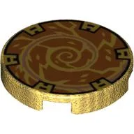 Tile Round 2 x 2 with Orange Spiral Print / Pearl Gold