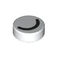 Tile Round 1 x 1 with Thin Black Halve Circle / Closed Eye Print / White