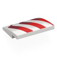 Lego Brick Curved 4 x 3 x 2/3 No Studs with Red/Dark Red Wavy Flag Stripes print / White