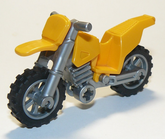 Lego Motorcycle Dirt Bike with Flat Silver Chassis (Long Fairing Mounts) and Flat Silver Wheels