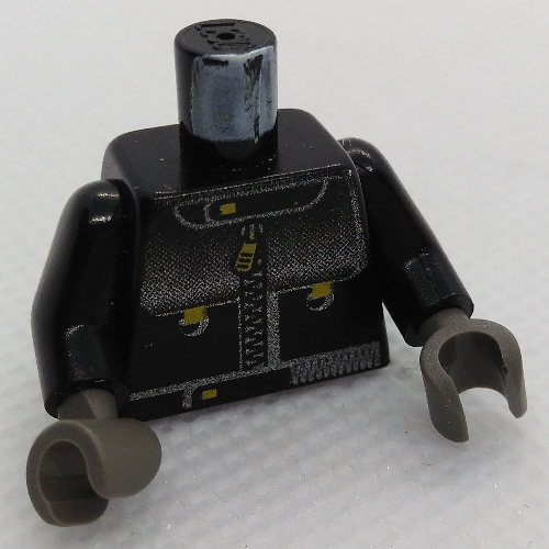 Lego Torso Leather Jacket with Zipper Print (Stuntman), Black Arms, Dark Gray Hands / Black