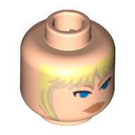 Lego Minifig Head Juno Eclipse, Peach Lips, Blue Eyes, Tan Fringe Print [Blocked Open Stud] / Light Nougat