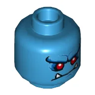 Minifig Head Demon, Red Eyes, Fangs, Closed Mouth / Open Mouth Print / Dark Azure