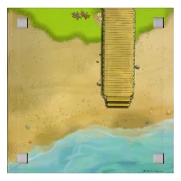 Baseplate with 4 Square Corner Holes and Parking Space / Beach with Landing Stage Print / [No Color/Any Color]