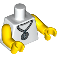 Lego Torso with Silver Chain, Gold Medallion with '$' Print, Yellow Arms and Hands / White