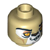 Minifig Head Leonidas, Lion with Orange Eyes, Brown Nose, Crooked Smile / Open Mouth Print / Tan