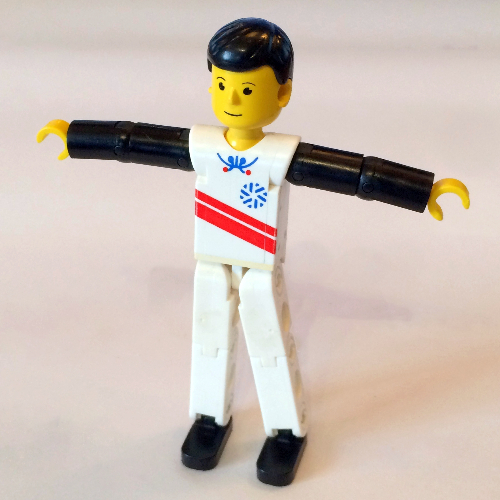 Lego Technic Figure White Legs, White Top with Red Stripes Print, Black Arms, White Helmet [8620 Alternate] / [No Color/Any Color]