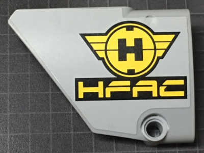 Lego Technic, Panel Fairing #13 Large Short Smooth, Side A with Black and Yellow Hero Factory Symbol and 'HFAC' Pattern (Sticker) - Set 7160