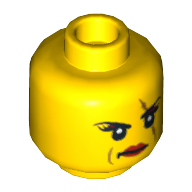 Lego Minifig Head Ann Lee / Pirate, Dual Sided, Scar over Left Eye, Raised Eyebrow / Scowl Print [Hollow Stud] / Yellow