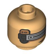 Lego Minifig Head KB, Dark Brown Eyebrows, Nougat Lips, Squint/Silver Visor, Smirk / Warm Tan