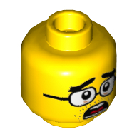 Lego Minifig Head Nomis, Thick Eyebrows, Square Glasses, Stern / Scared Print / Yellow