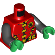 Lego Torso Jumpsuit, Yellow "R", Utility Belt, Buckles Print (Robin), Black Arms, Green Hands / Red