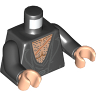 Lego Torso Jacket, Open over Low Necked Undershirt, Bare Chest with Hair Print, Black Arms, Light Nougat Hands / Black