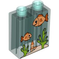 Lego Duplo Brick 1 x 2 x 2 with Aquarium and Fish Print / Trans-Light Blue